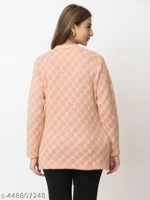 Polyester women's winter sweater, round neck, full sleeve with embroidered design - warm and stylish wear for ladies