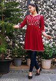 Womens regular fit top, rayon embroidery