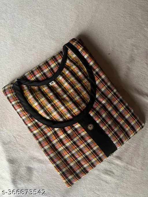 Yellow and red checkered patterned men's kurta shirt, short sleeves