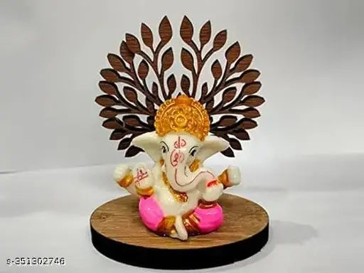 Multicolor Handcrafted Lord Ganpati Idol Sitting under Tree (5 inch) - Spiritual Home Decor, Cultural Wedding & Birthday Gift