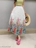 Brush print pleated midi skirt, vintage elastic waist