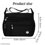 Black nylon waterproof crossbody bag with multiple pockets, practical design, adjustable shoulder strap