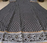Rayon traditional Anarkali kurtis, black printed combo with buttons, three-quarter sleeves on fashionable woman