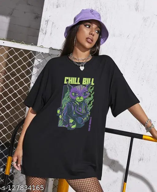 Black cotton boyfriend fit oversized drop shoulder t-shirt with graphic design