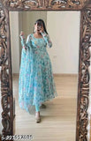 New flared Georggatte gown, printed georgette with duppata, Indian fashion for women & girls