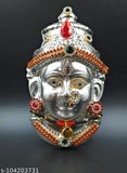 German silver Lakshmi face metal idol, ornate Indian god figure