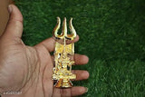 Handmade golden metal Shiva Trishul with Damru, Indian art for car dashboard or puja decor
