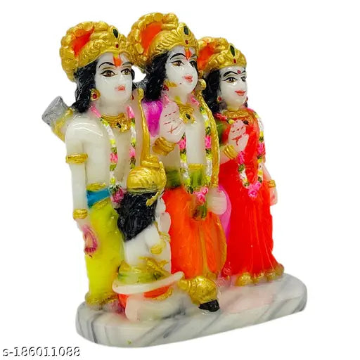 Marble hand-painted Ram Darbar idol for success, Indian art for home or office decor (3x1.5x4 inches)