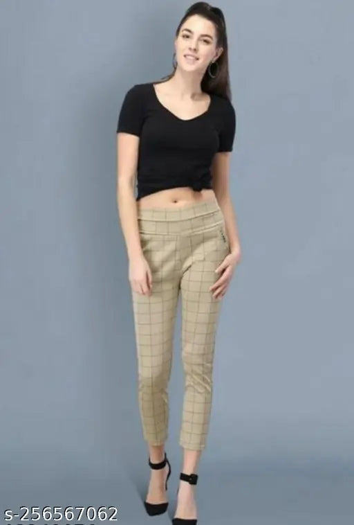 Trendy cotton checked jeggings for women, free size with waist 31in, hip 31in, length 31in from India