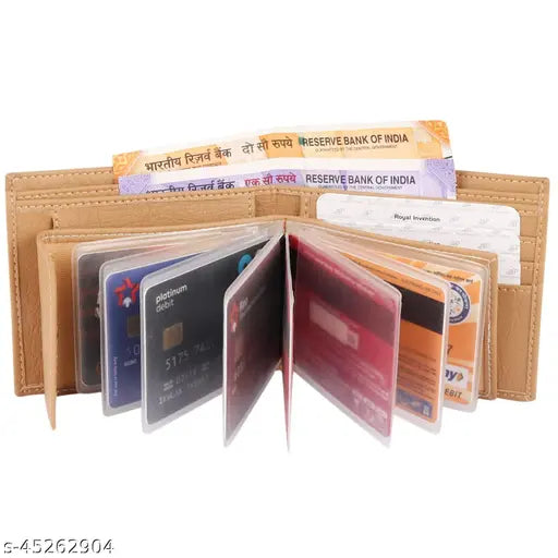 Modern canvas & leather men's wallet, brown/tan/beige, 4 compartments, free size (11cm x 9cm), stylish accessory by STYLER KING