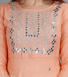 Rayon embroidered anarkali kurti, stylish Indian women's clothing with three-quarter sleeves and embellishments, CANGO brand