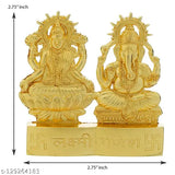 Gold-plated Laxmi Ganesh idol, Indian decorative showpiece for home/office, 7.5cm tall