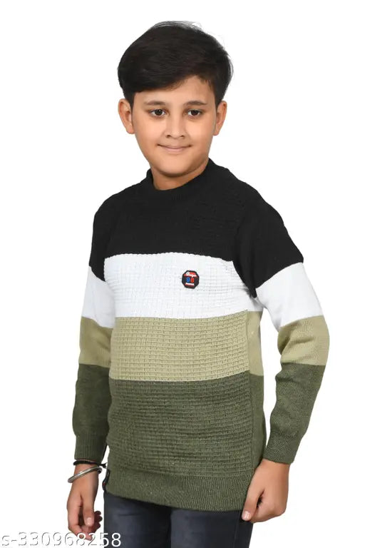 Woolen sweater for kids, colorblocked design, long sleeves. DIMSY COLLECTION winter wear, India origin