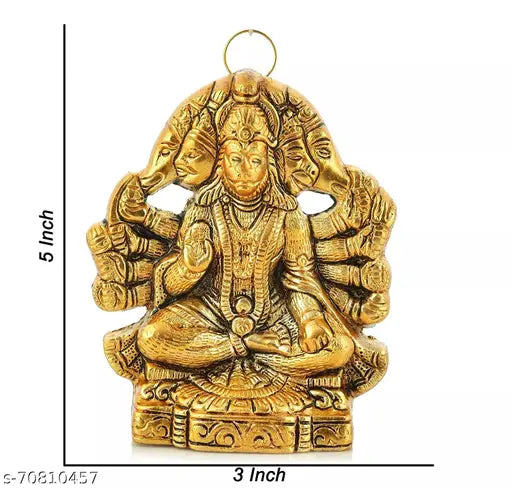 Metal Panchmukhi Hanuman wall hanging statue, ideal for Diwali and festivals decor. (12 cm x 16 cm x 3.5 cm)