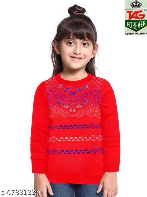 Acrylic long-sleeve sweater for girls (1-2/2-3 years), solid design, woolen girls top, made in India