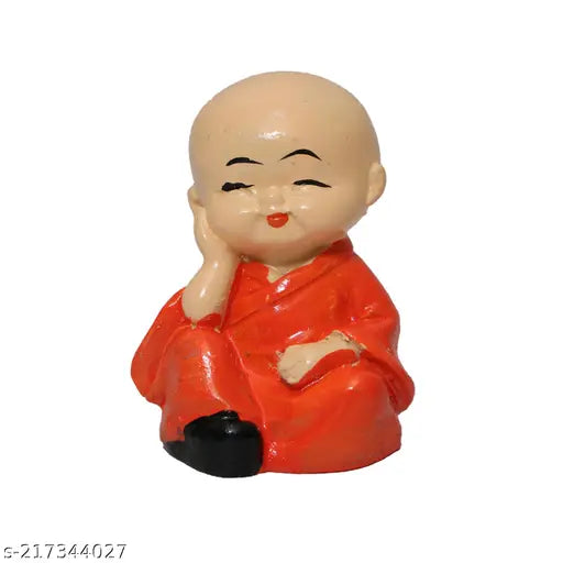 Indian-made, polyresin Dopin monk Buddha figurine for car showpiece or desk display, celebrating life's principles