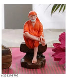 Orange ceramic Shirdi Sai Baba statue, ideal for pooja room or temple decor