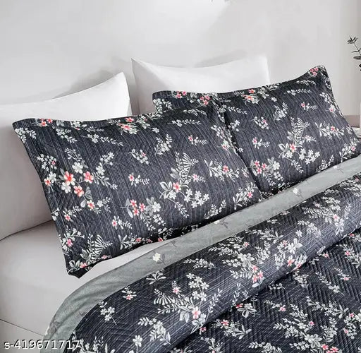 HazyDecor luxury floral quilted cotton double king bedcover set with 2 pillow covers, perfect for summer comfort and style
