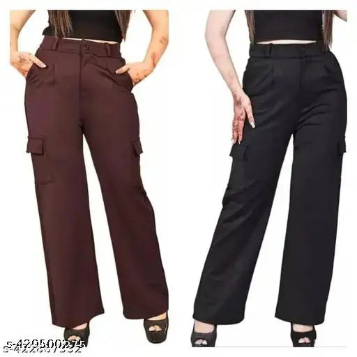 Cotton blend solid-colored women's cargo pant combo set of 2 - Versatile, fashionable, perfect for outdoor activities
