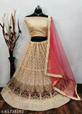 Embroidered net lehenga set for women, semi-stitched (40m/44m), free size (40in/44in), Indian made