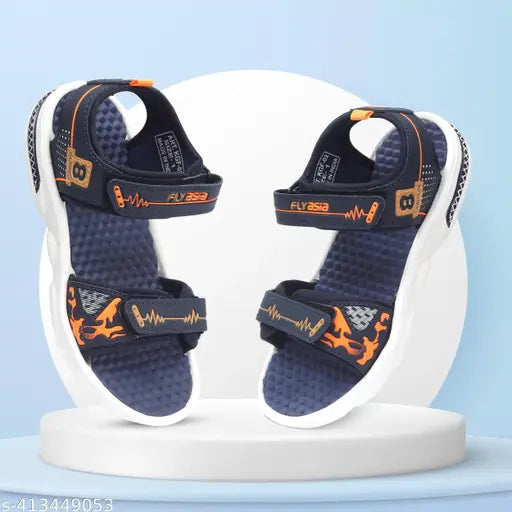 Black, blue, orange sandals with Velcro straps for children's outdoor activities