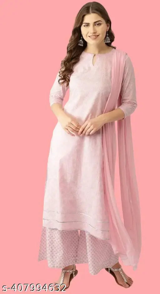 Buttersilk Women's printed cotton blend straight kurta with trouser (trouser palazzos), 3/4 sleeves, multicolor, India origin