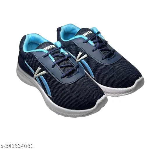 Black and blue kids sports shoes with white soles