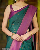 Banarasi silk saree with unstitched blouse, traditional zari border, womens wear