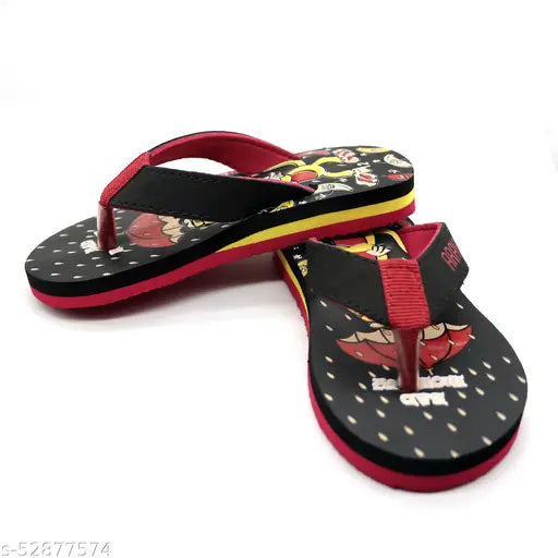 Black EVA sole, artificial leather slippers for kids (ages 2-12), printed net pattern