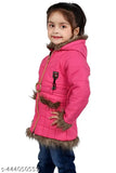 Pink puffer jacket with fur trim on young girl