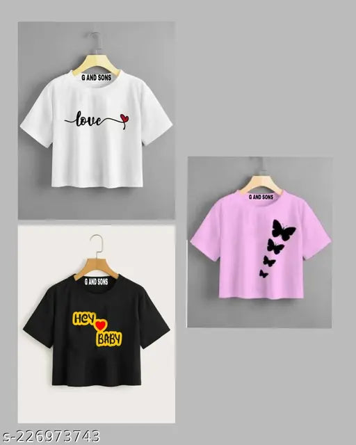 Cotton printed net crop top combo - Trendy women's fashion from India (S, M, L, XL)