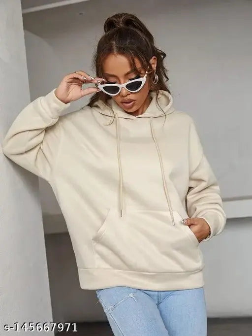 Cream-multicolor printed sweatshirt hoodie, fleece material with hooded cap and kangaroo pockets, perfect for winter and cool places