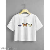 Casual cotton printed crop t-shirt, short sleeves, trendy & appealing, size S(34), M(36), L(38), XL(40). This Indian-made T-shirt adds unique charm to casual and party looks