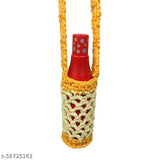 Stylish water bottle bag for girls and women, featuring a vibrant yellow crochet design with red trim