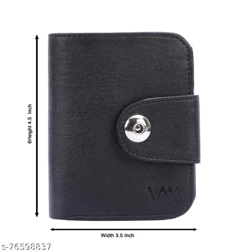 Black PU leather wallet, regular size with 5 card slots, textured pattern for men and women by Wildauk
