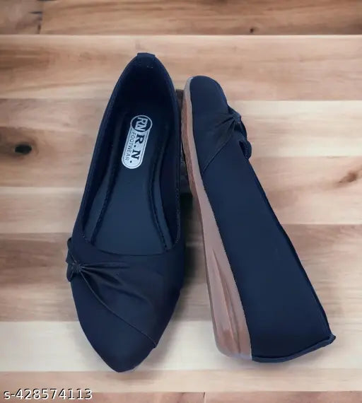 Women's black flats, low-heel shoes with a bow accent, perfect casual footwear