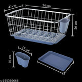 Silver metal dish drainer in stainless steel, with a single drip tray, suitable as an utensil drying stand or plate rack for kitchen sink countertop use