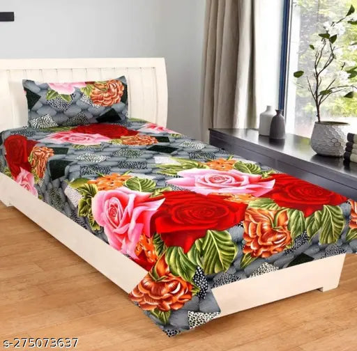 Soft cotton 3D printed microfibre floral flat sheets by Jadim Enterprises (Set of 2), ideal for adults, breathable, warm, and hypoallergenic