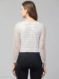 Embellished net polyester top, knot style tinsel bling, S/M/L sizes, India-made, long sleeves, flattering silhouette