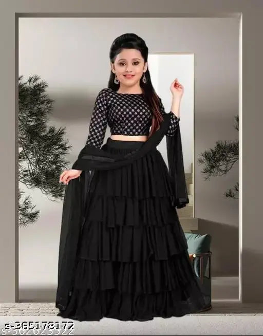 Semi-stitched, ruffle embroidered lehenga choli for kids - 100% good material, suitable for ages 2-3 to 15 years