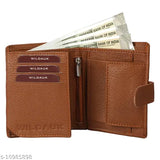 Tan artificial leather men's casual-formal travel wallet, durable PU material with 8 card slots, compact size for pockets, textured body and additional button closure