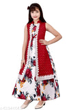 Maroon cotton blend ethnic gown for girls, digital floral print, sleeveless, perfect for parties or special occasions