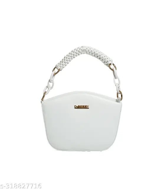Trendy sling bag, white leather with metallic chain strap