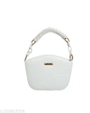 Trendy sling bag, white leather with metallic chain strap