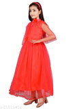 Modern stylish net gown for kids, sleeveless, solid pattern. Fits 3-4 years (bust 22in, length 28in), India origin