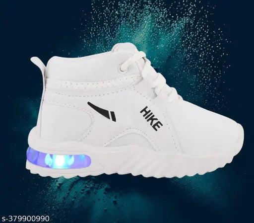 Kids' white casual LED velcro shoes with a lightweight design, suitable for outdoor sports and little kids