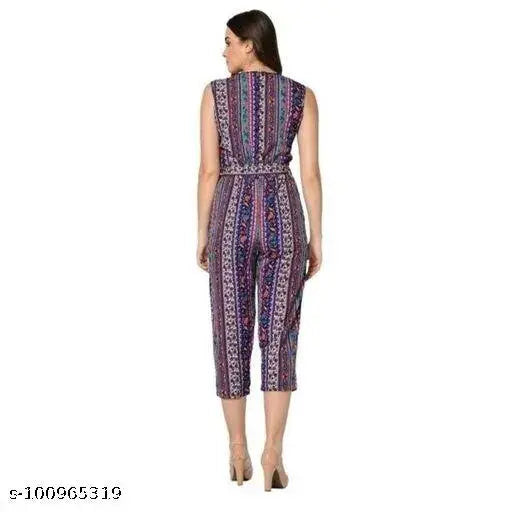 Printed crepe sleeveless jumpsuit for women, trendy and stylish from Alif Enterprises, India