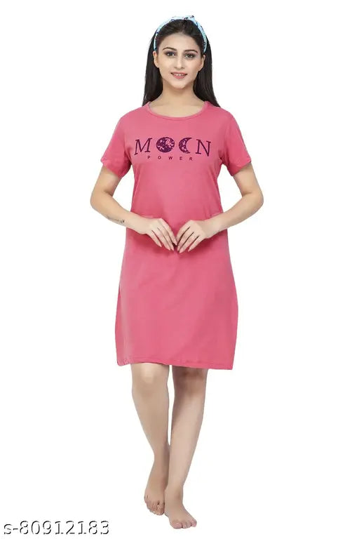 Cotton nightdress, printed with attractive design, Bell Paper Divine women's long top t-shirt for M, L, XL, XXL, XXXL sizes