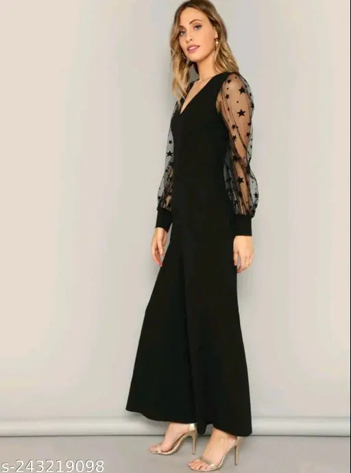 Stylish lycra dress, solid net, long sleeves, women's clothing, size XS-XXXXL, India-made fashion garment