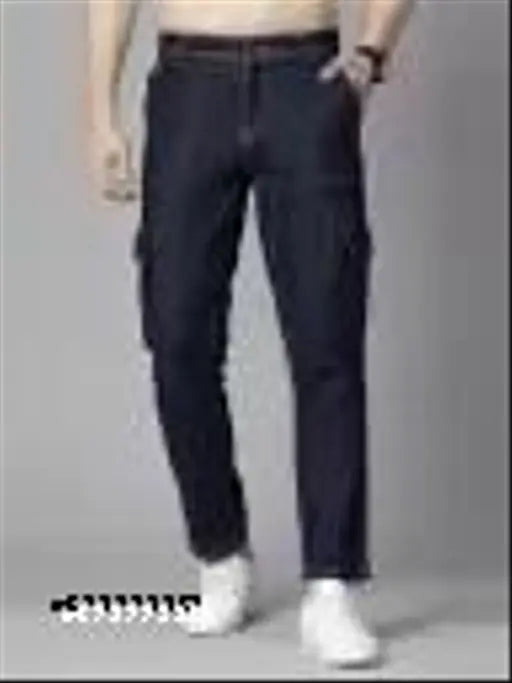 Straight fit men's black baggy jeans, wide leg bell bottom denim - trendy loose fit trousers from VYESH, India